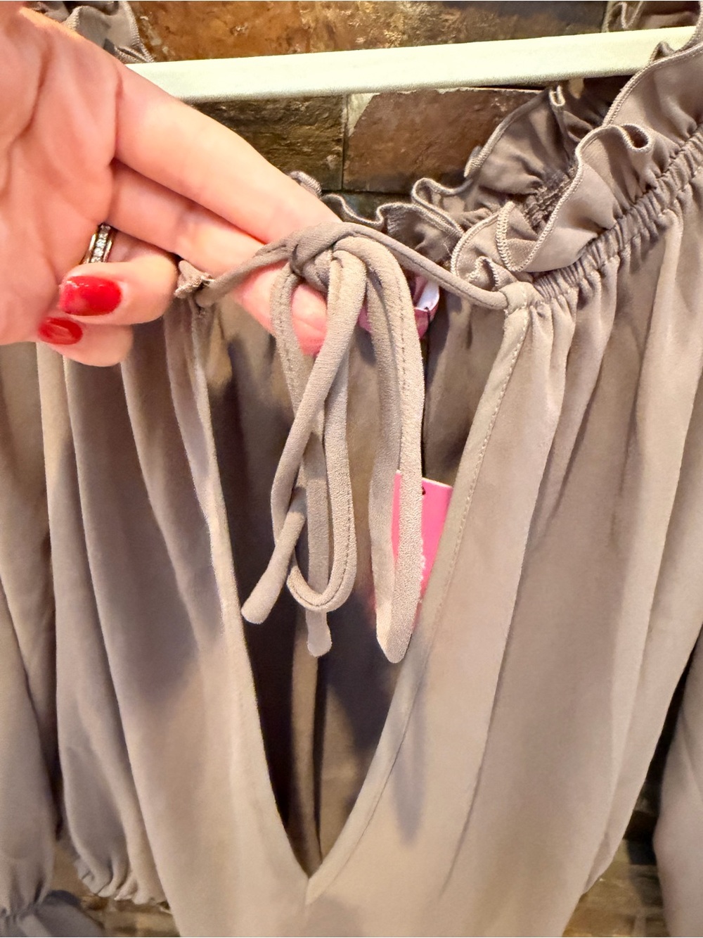 Edikted Taupe Off-Shoulder Ruffle Blouse - Picture 3 of 8